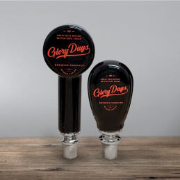 Branded black beer tap handles