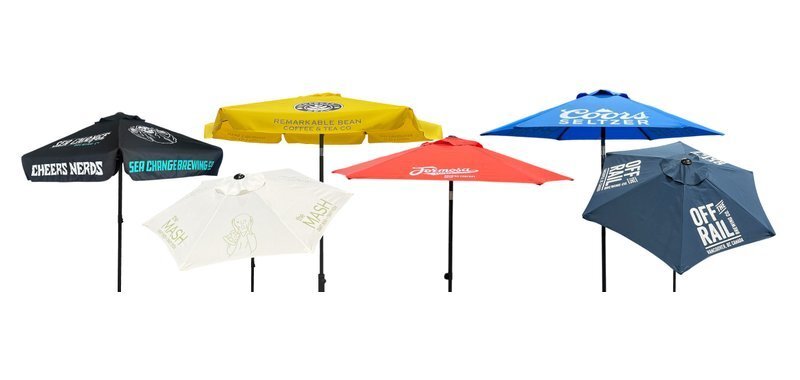 custom branded patio umbrellas for brewery taprooms and outdoor events